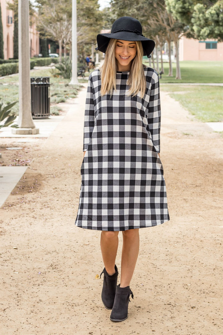 The Plaid Camille Dress - White - Tickled Teal LLC