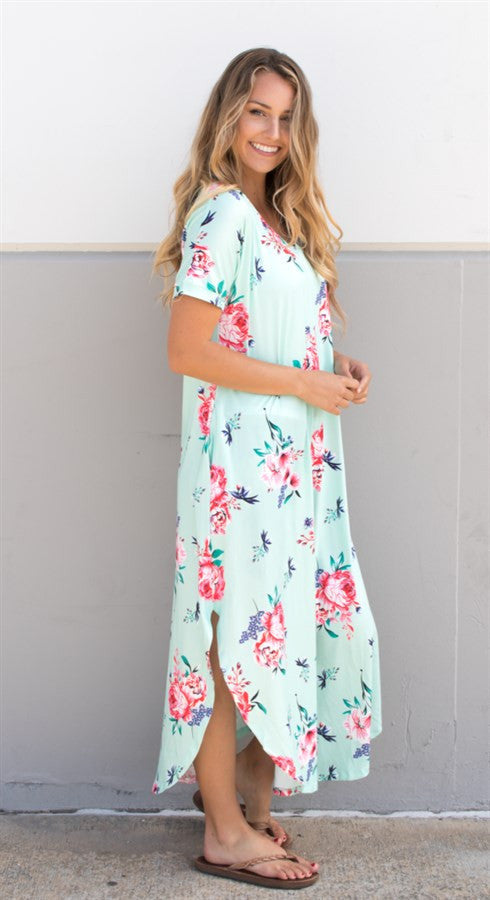 Relaxed Floral Maxi Dress - Mint - Tickled Teal LLC