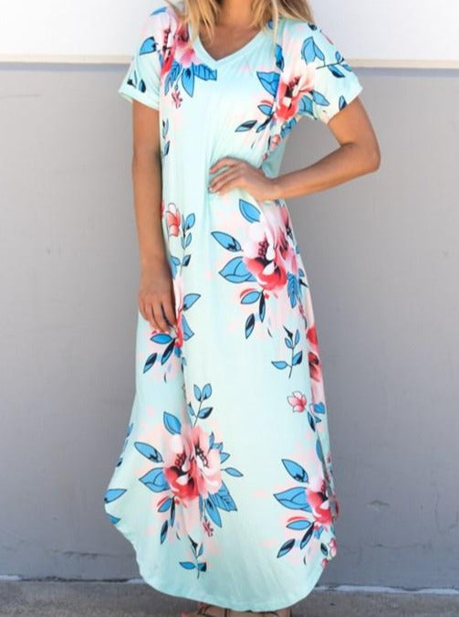 Large Floral Relaxed Maxi Dress - Mint