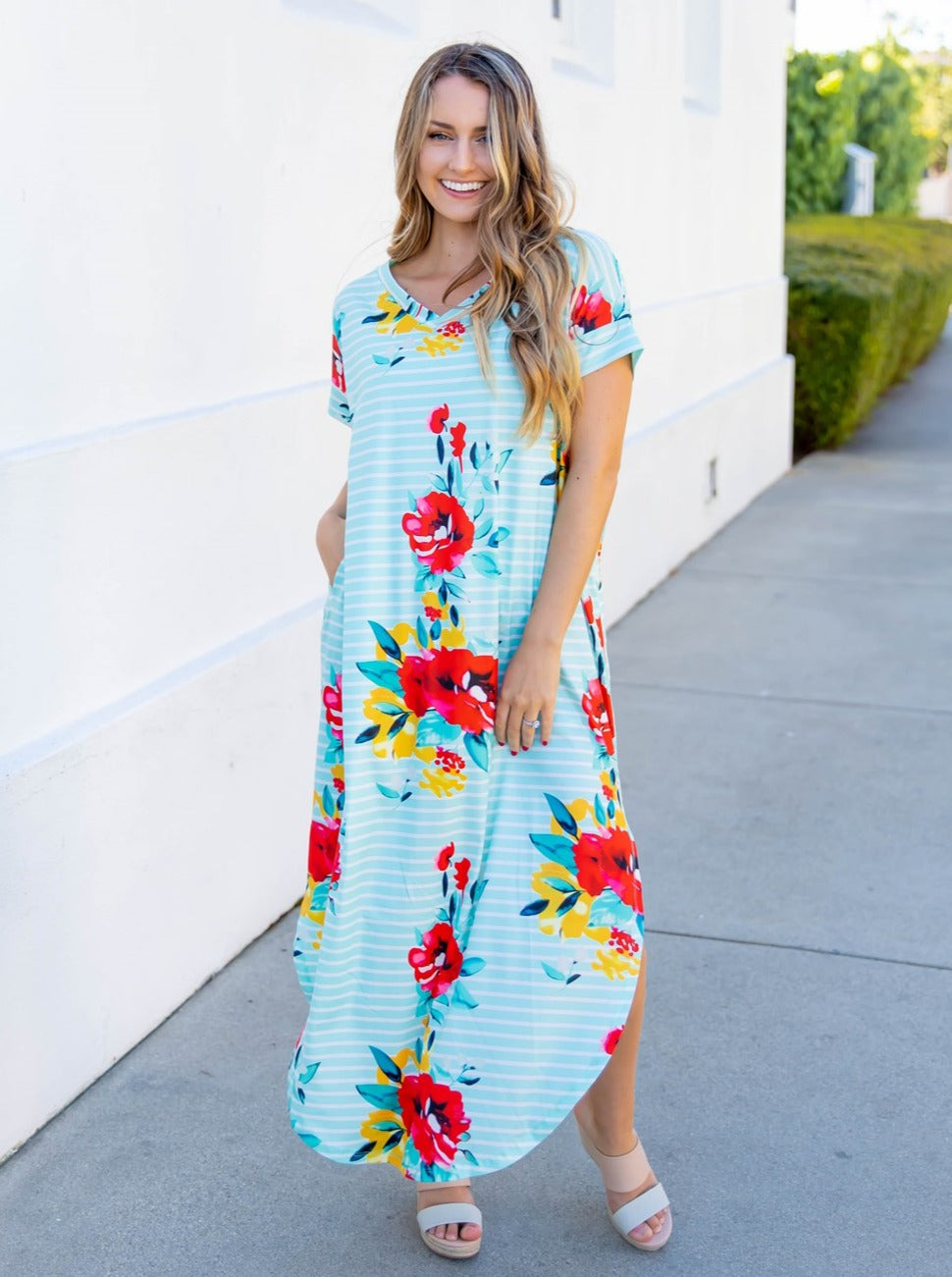 Striped Floral Relaxed Maxi Dress