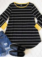 3/4 Sleeve Stella Top - Black/Yellow