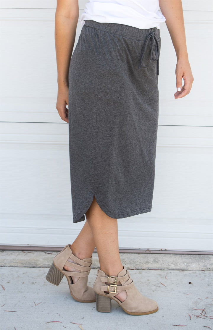 Laidback Midi Skirt - Charcoal - Tickled Teal LLC