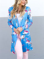 Bright Floral Long Sleeve Cardigan - Blue