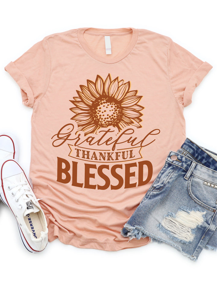 Grateful Thankful Blessed Sunflower Graphic Tee