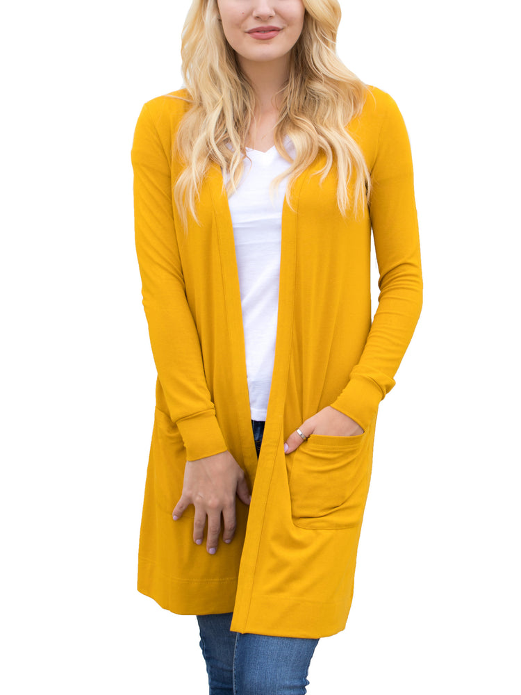 Long Pocket Cardigan - Mustard - Tickled Teal LLC