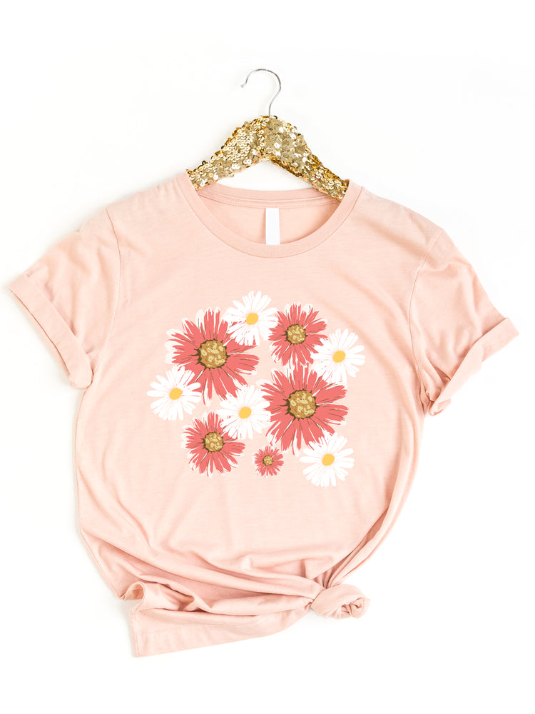 Coral & White Daisy Graphic Tee