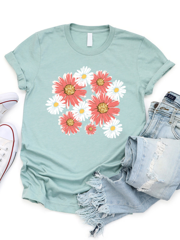Coral & White Daisy Graphic Tee