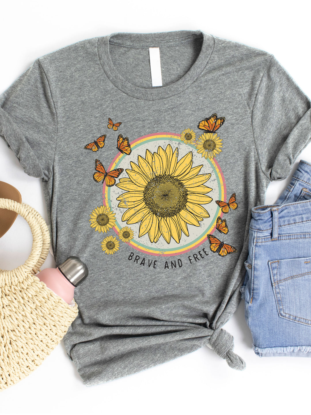 Brave & Free Sunflower Butterfly Graphic Tee
